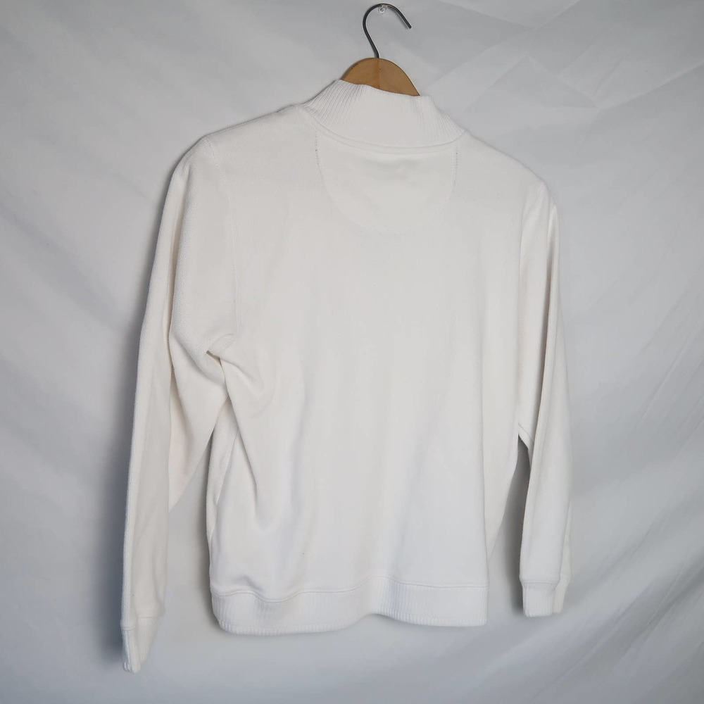 Debbie Morgan white ribbed knit 1/4 zip pullover sweater L - Picture 6 of 8